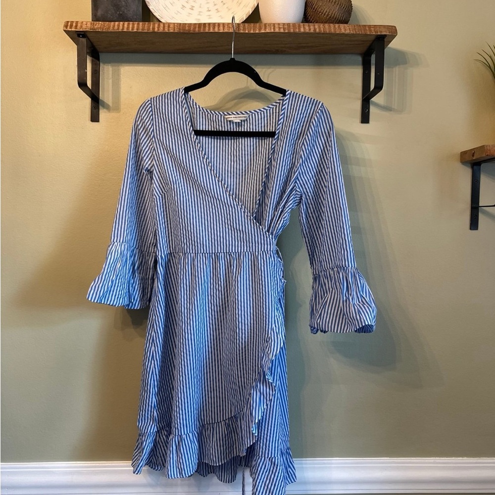 Blue Striped Wrap Dress